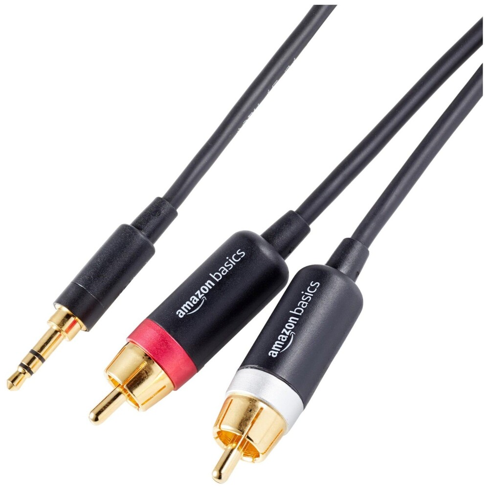 Amazon Basics 3.5mm Aux to 2 RCA Audio Cable Adapter 8 Ft Gold-Plated Black